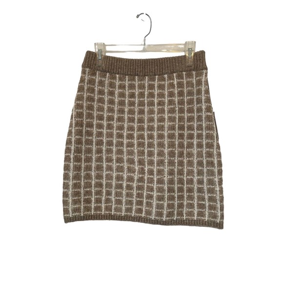 ASTR THE LABEL Taupe-White Check Knit Mini Skirt Size Large NWOT - Picture 2 of 8